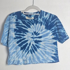 Ocean Drive Tie‎ Dye Cropped T Shirt Blue White Cotton Pocket Tee Large L NWT